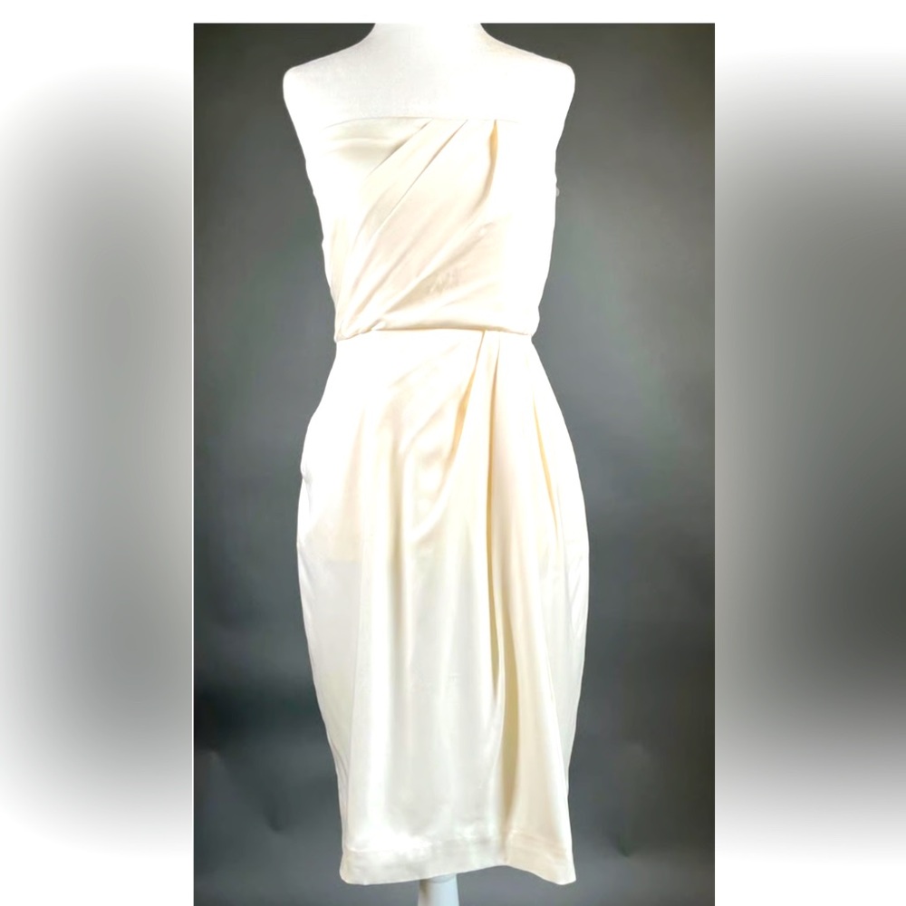 Theory Jalena Strapless Draped Ivory Silk Dress Size 12 NWT